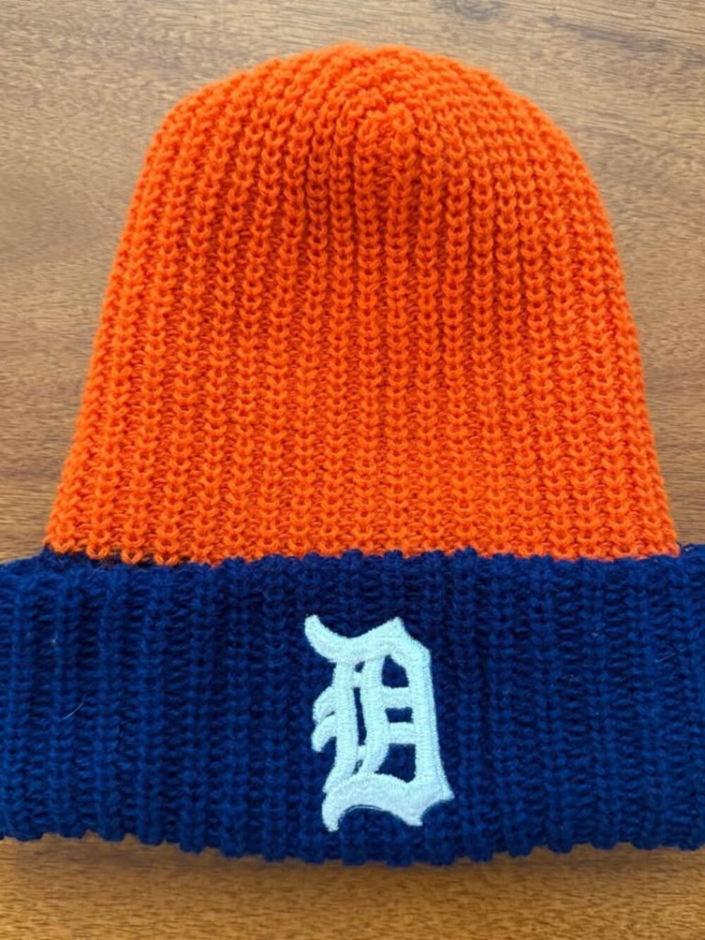 Detroit Tigers 90s Y2K Vintage Acrylic Knit Beanie Hat Orange Navy Cuffed MLB
